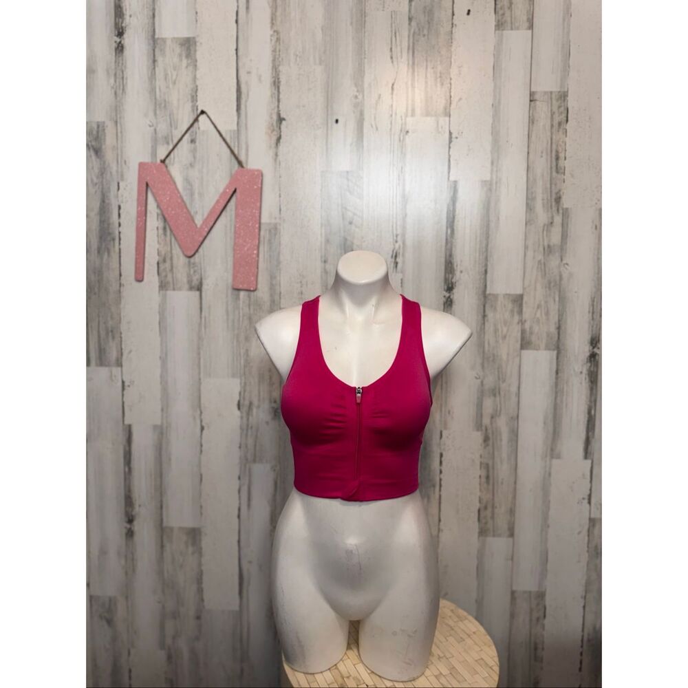 Velocity Sports Bra Womens Medium Hot Pink Seamless Harlow Front Zip Racerback T